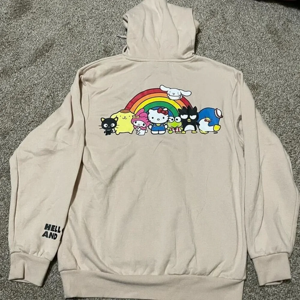 Sanrio Hello Kitty and Friends Rainbow Hoodie Tan Beige Small Womens Pullover - Picture 3 of 7